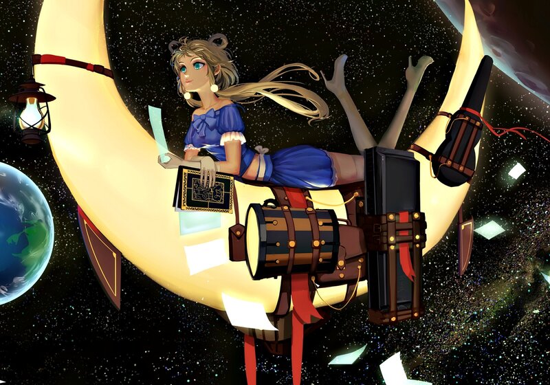 Girl on a Crescent Moon — Blue