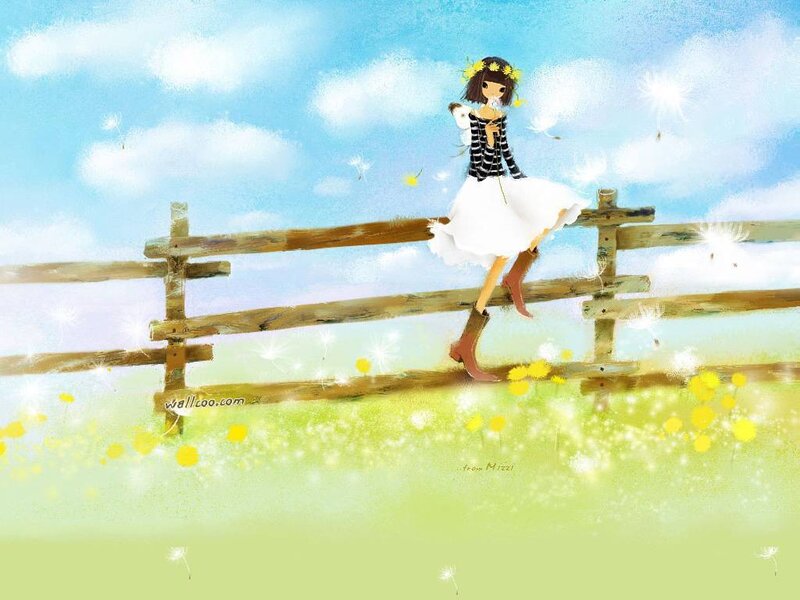 Girl on a fence in a field