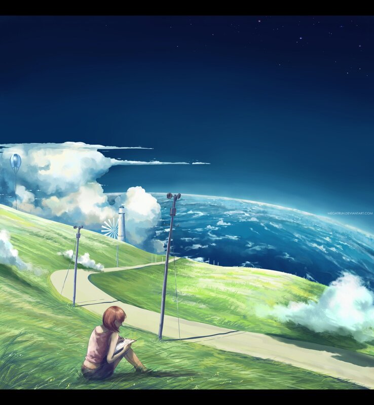 Girl on a hill at night