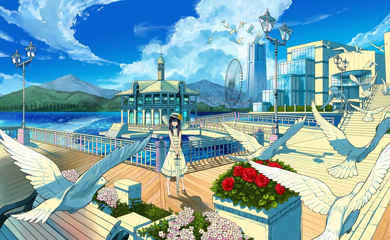 Girl on a Pier — Blue, Serene
