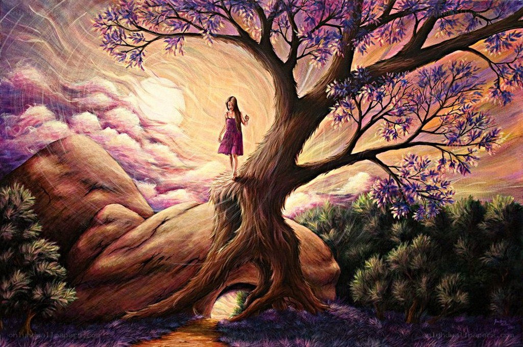Girl on a purple tree