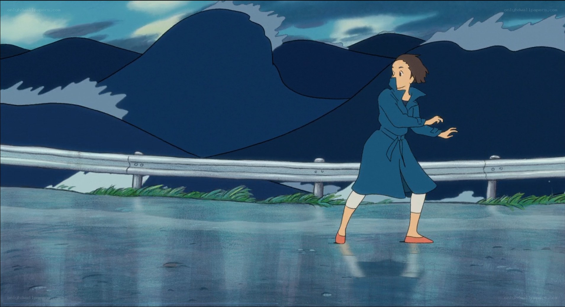 girl on a rainy road
