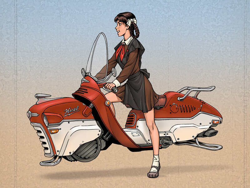 Girl on a red scooter