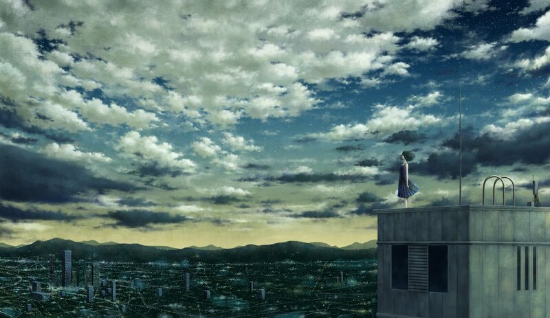 Girl on a rooftop at night
