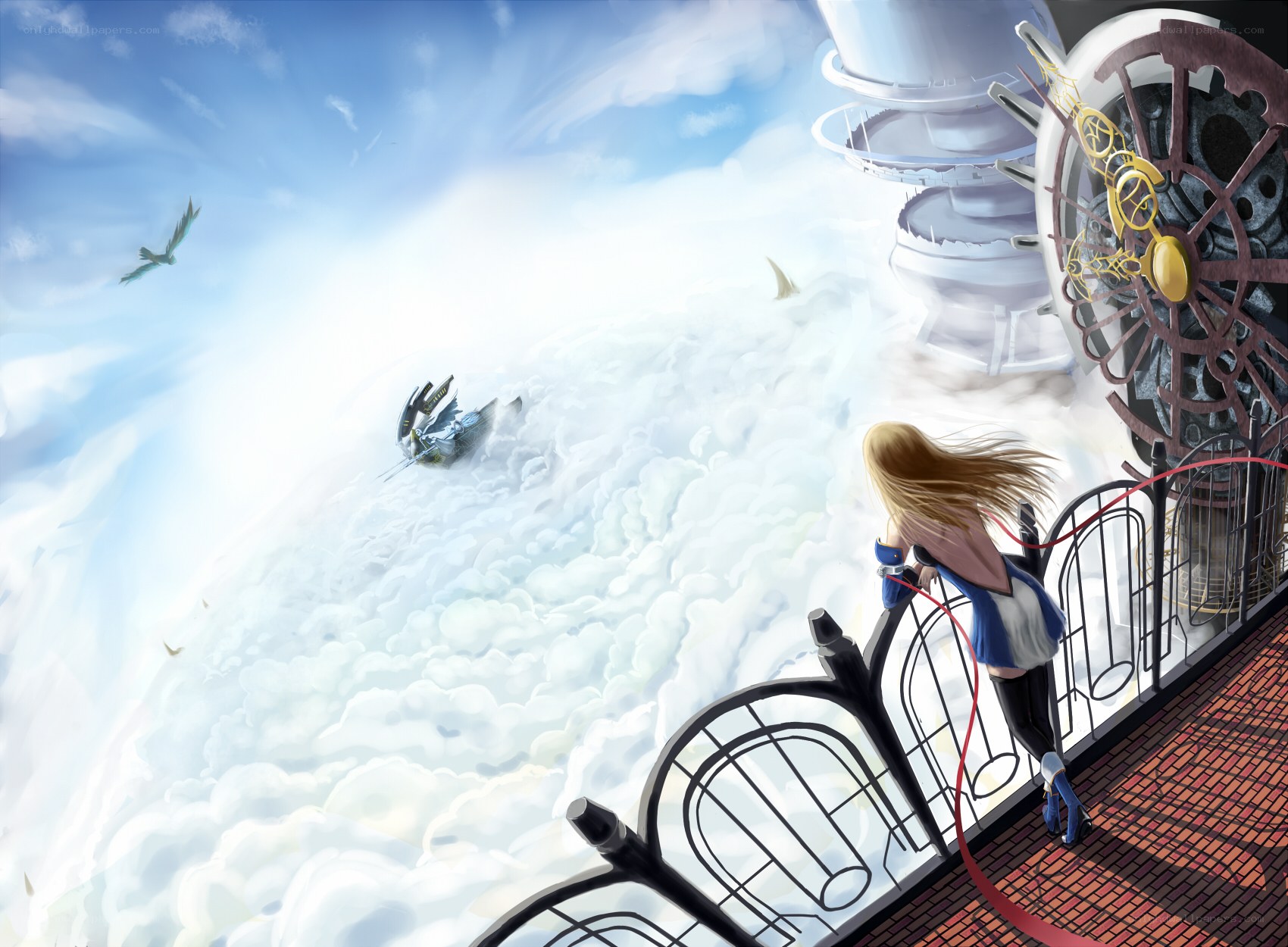 Girl on a sky platform