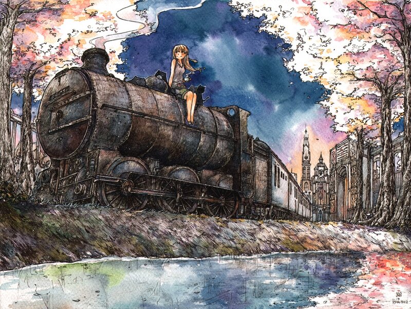 Girl on a steam train
