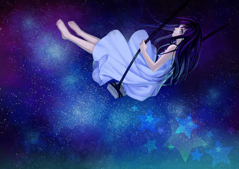 Girl on a Swing — Blue, Serene, Night