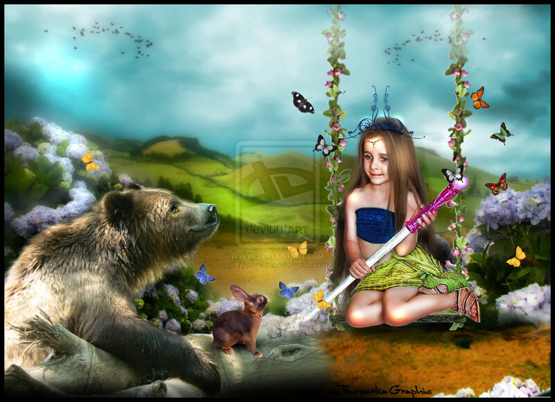Girl on a Swing — Green, Serene, Afternoon, Digital Art