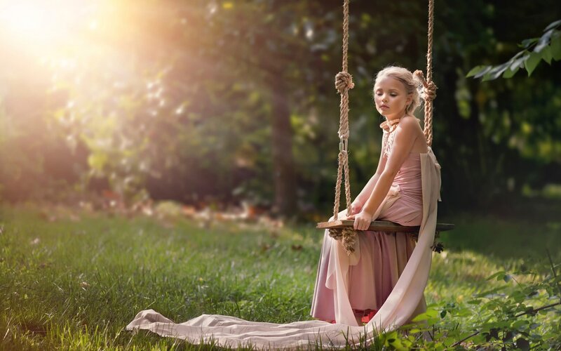 Girl on a Swing — Green, Serene, Afternoon, Photograph
