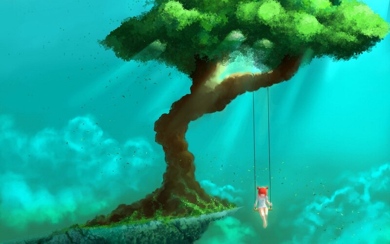 Girl on a Swing — Green, Serene