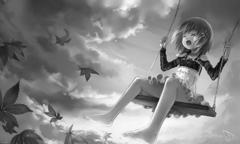 Girl on a swing in the sky
