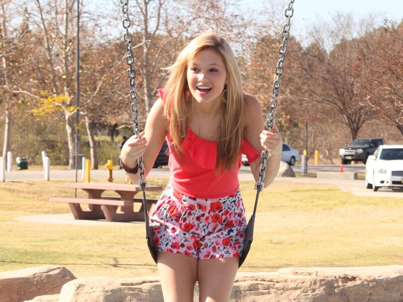Girl on a Swing — Red, Playful