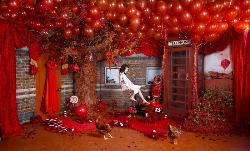Girl on a Swing — Red, Surreal