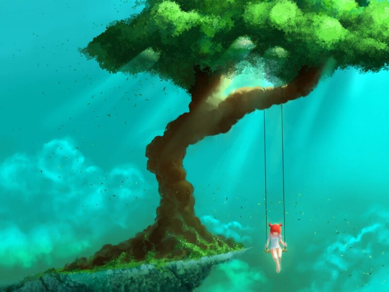 Girl on a Swing — Teal