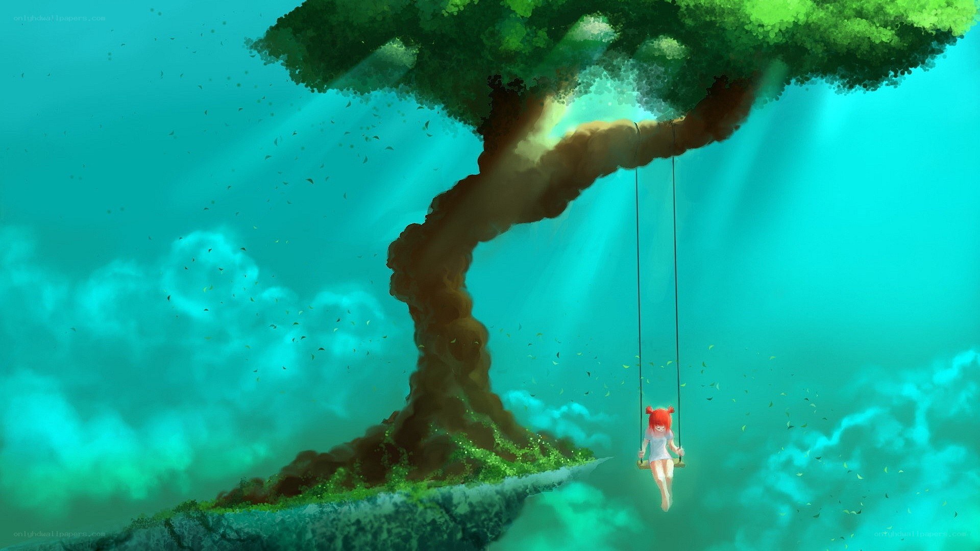 Girl on a swing under a tree
