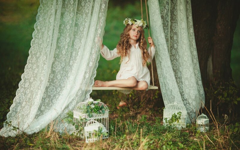 Girl on a Swing — White, Serene, Afternoon