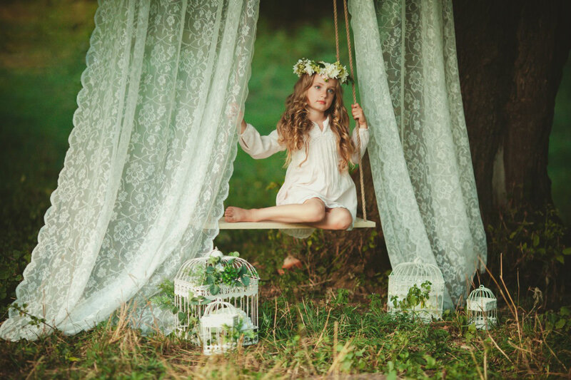 Girl on a Swing — White, Serene