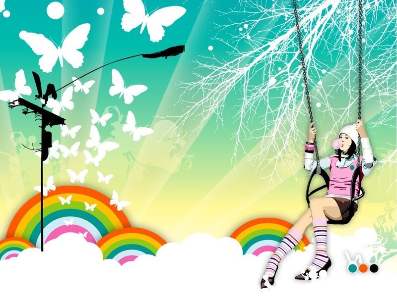 Girl on a swing with butterflies