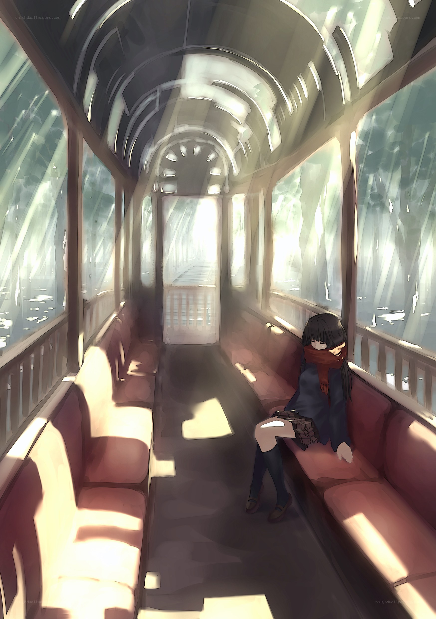 Girl on a train at sunset