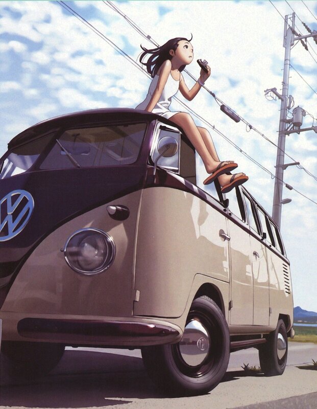 Girl on a van roof