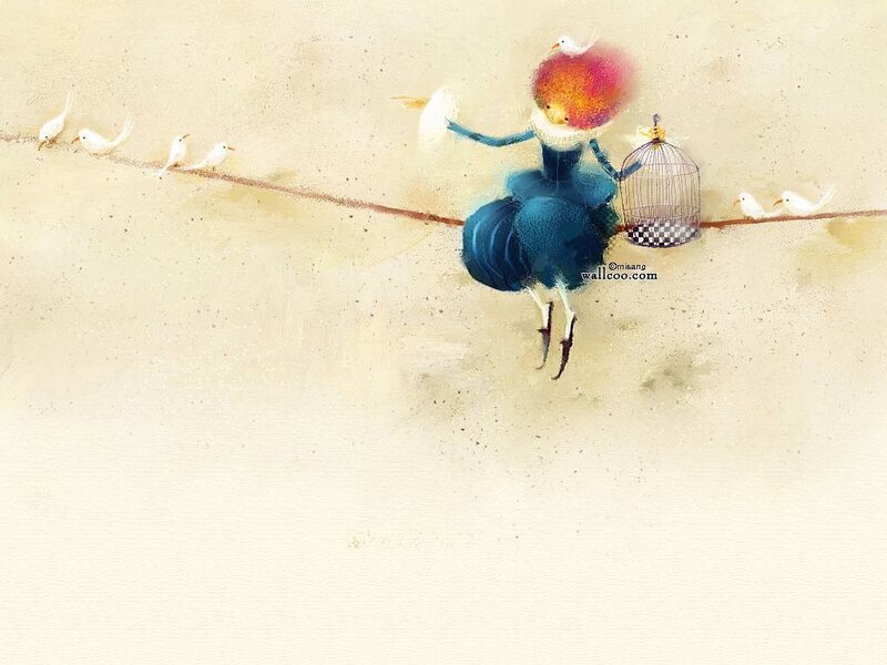 Girl on a wire with birds