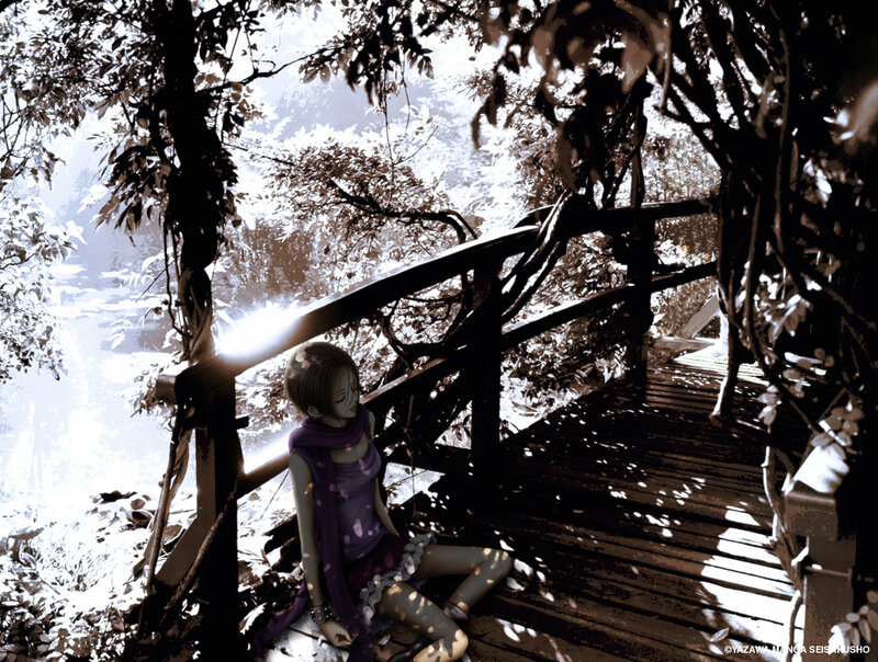 Girl on a wooden bridge
