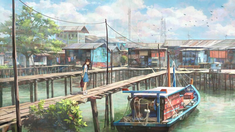 girl on a wooden pier