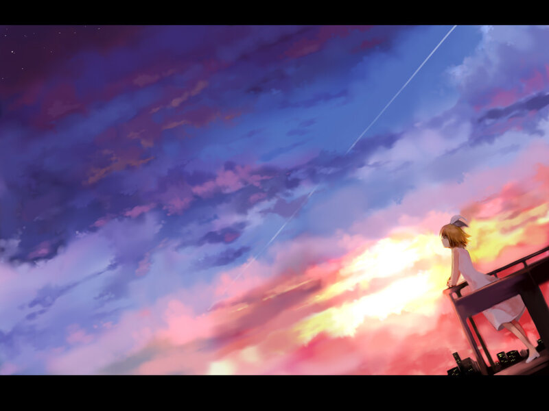Girl on Balcony at Sunset — Purple