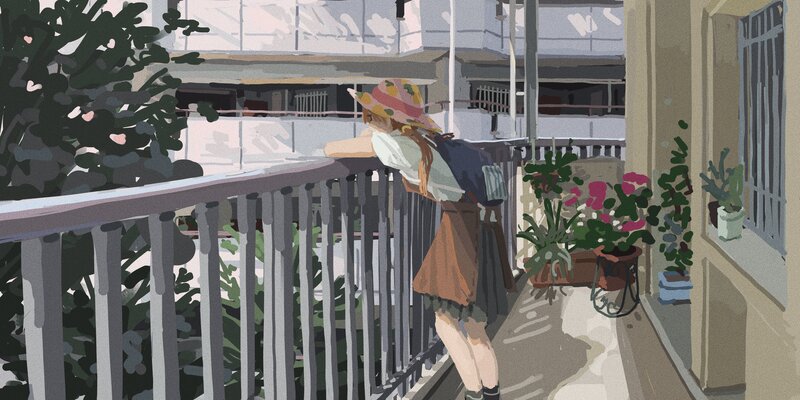 Girl on Balcony — Gray