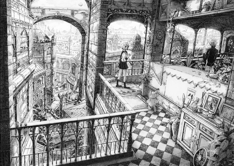Girl on Balcony Overlooking City