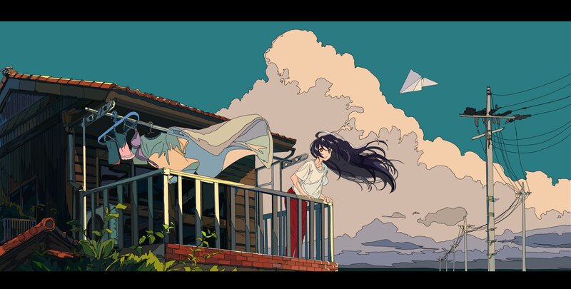 Girl on Balcony — Teal