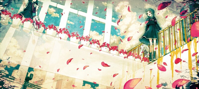 Girl on Balcony with Petals