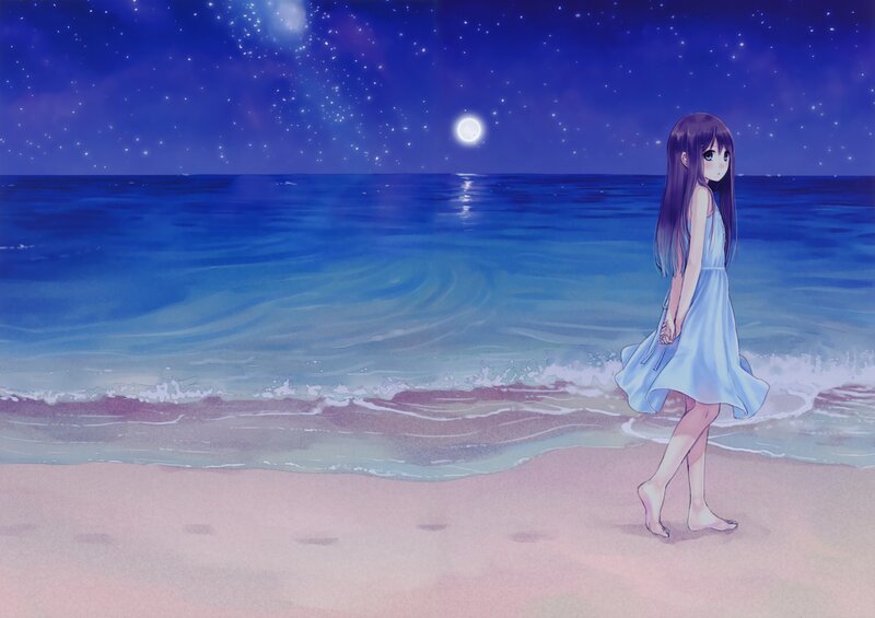girl on beach at night