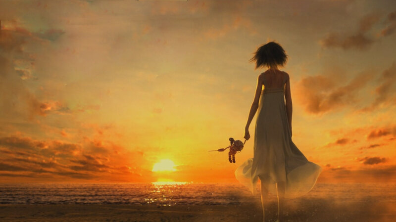 Girl on beach at sunset