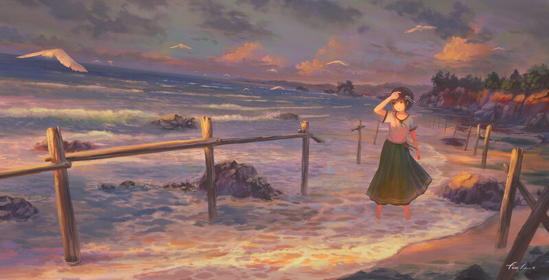 Girl on Beach at Sunset — Orange