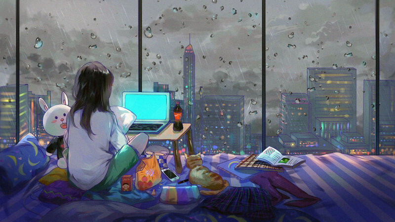 Girl on Bed with Laptop