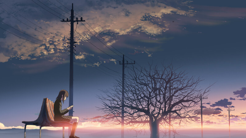 Girl on bench at sunset