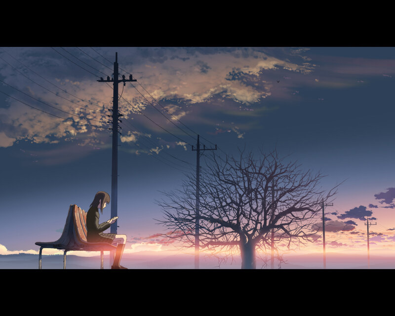 Girl on bench at sunset