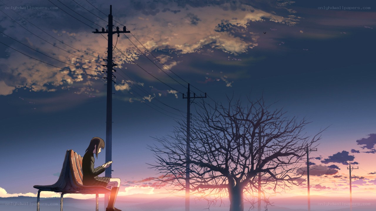 Girl on bench at sunset