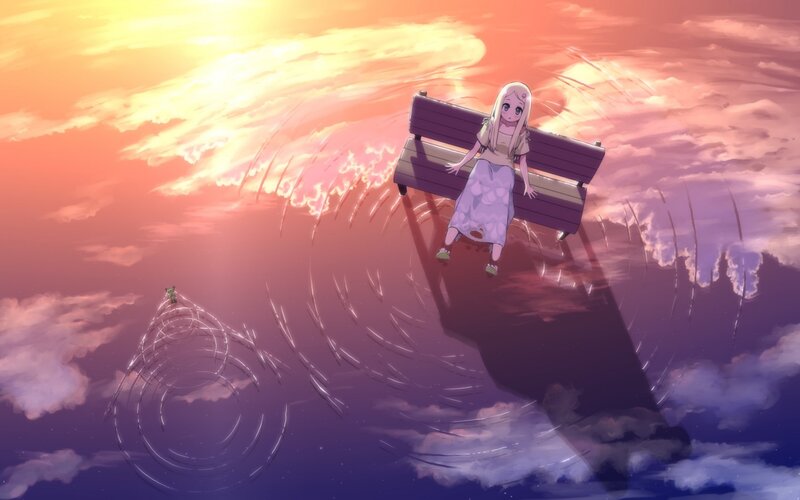 Girl on Bench in Sky