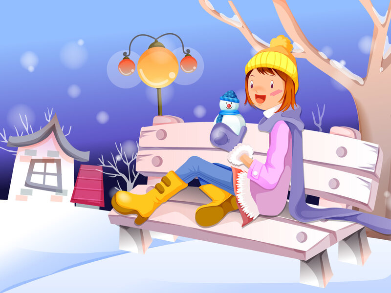 Girl on Bench in Snow