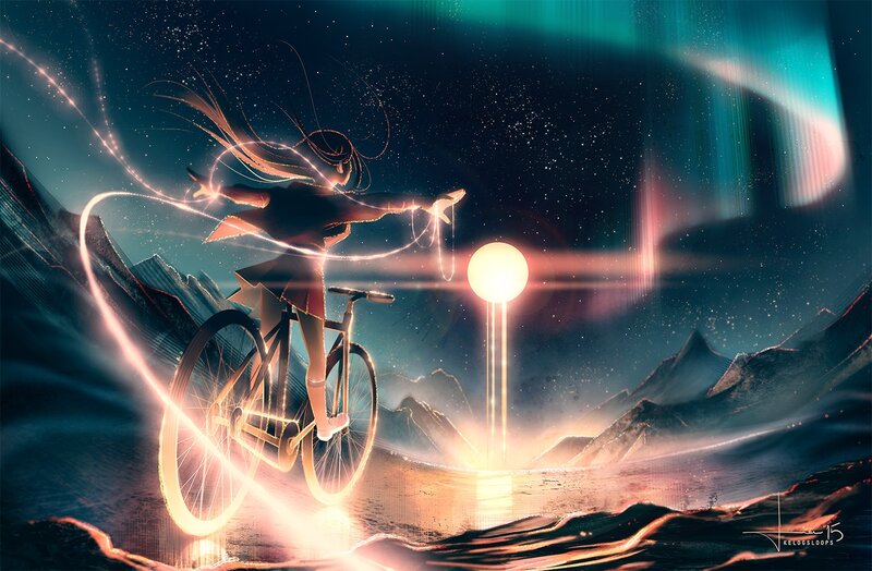 Girl on Bicycle — Blue, Dreamy