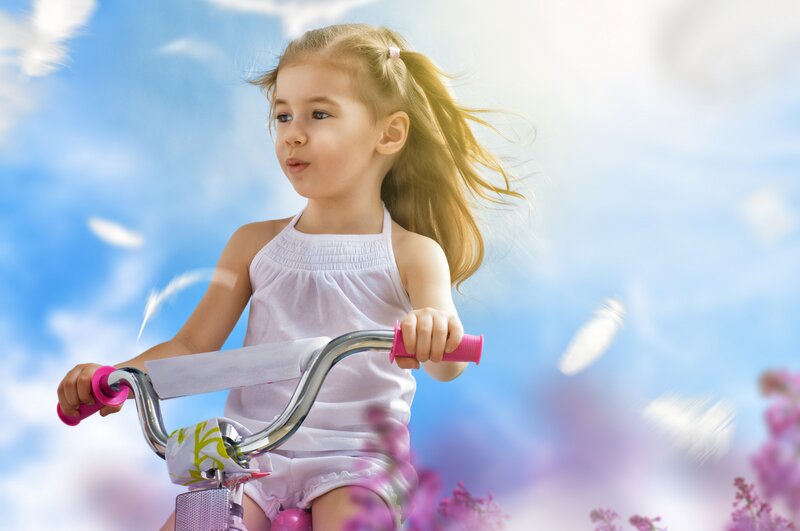 Girl on Bicycle — Blue