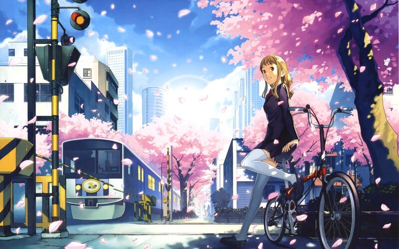 Girl on Bicycle — Pink, Serene