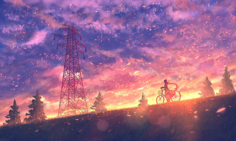 Girl on Bicycle — Purple, Serene