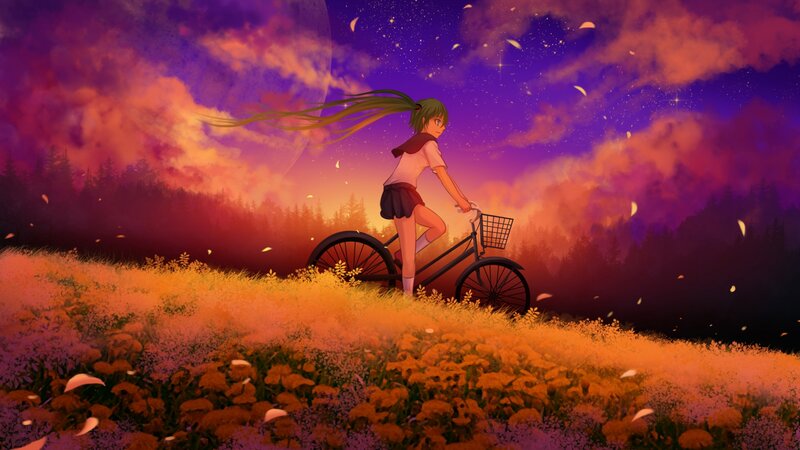 Girl on Bicycle — Purple