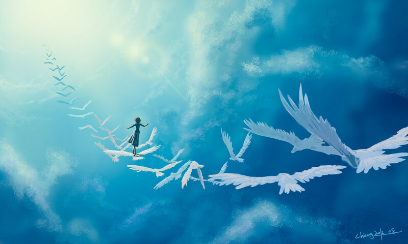 Girl on Bird Wings