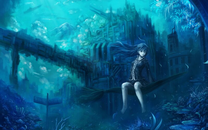 Girl on Broomstick — Blue