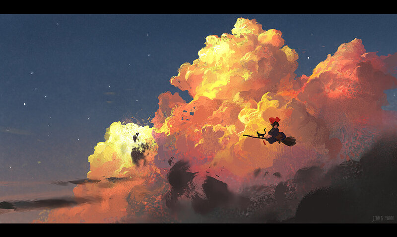 Girl on Broomstick — Orange, Dramatic