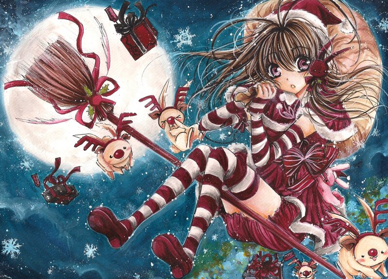 Girl on Broomstick — Red